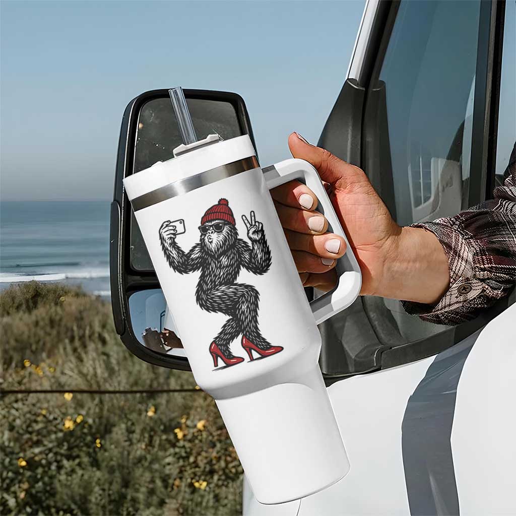 Funny Sexy Bigfoot Selfie Tumbler With Handle Sasquatch Lover Gift