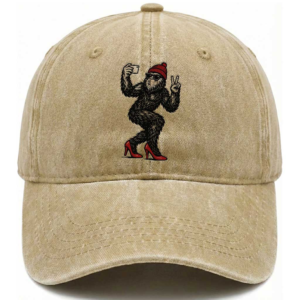 Funny Sexy Bigfoot Selfie Washed Cotton Baseball Cap Sasquatch Lover Gift