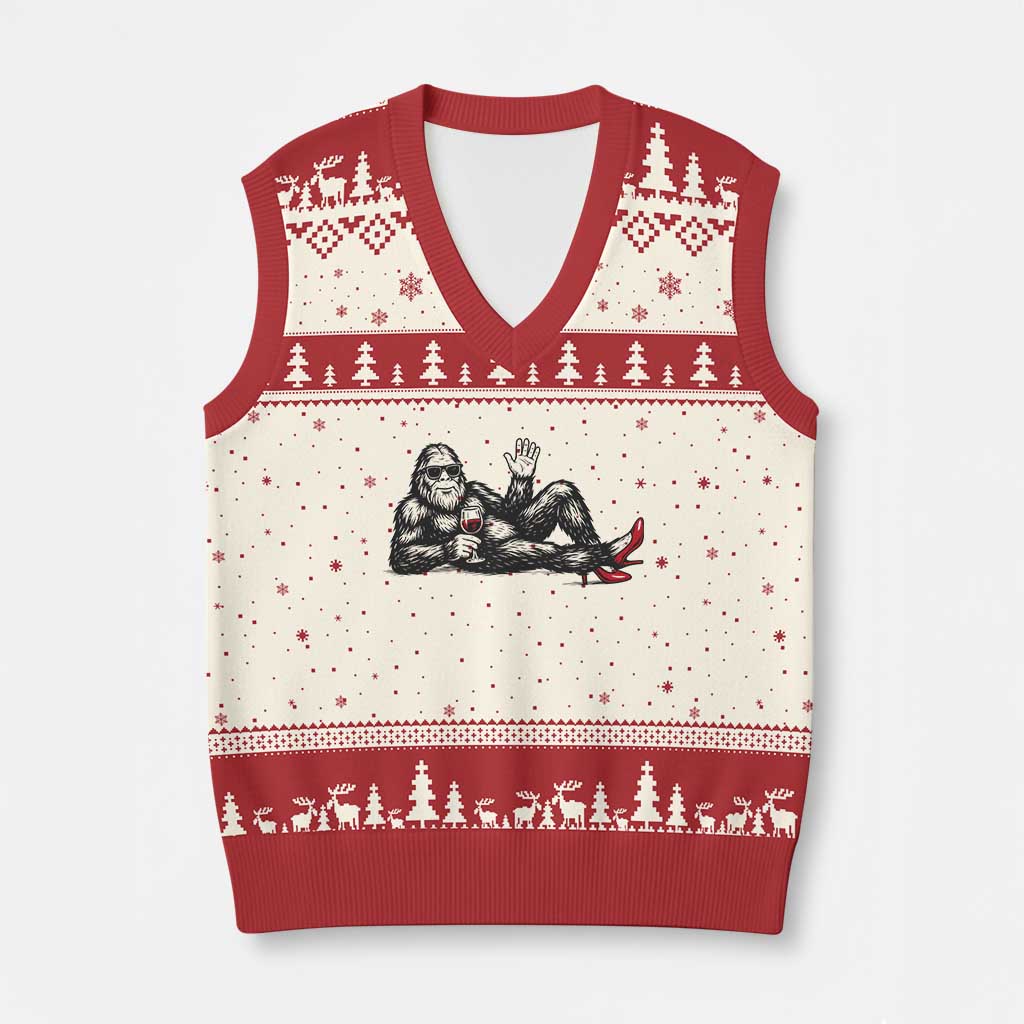 Funny Sassquatch Sexy V-Neck Knit Sweater Vest Bigfoot With Cocktail Party Humor - Wonder Print Shop