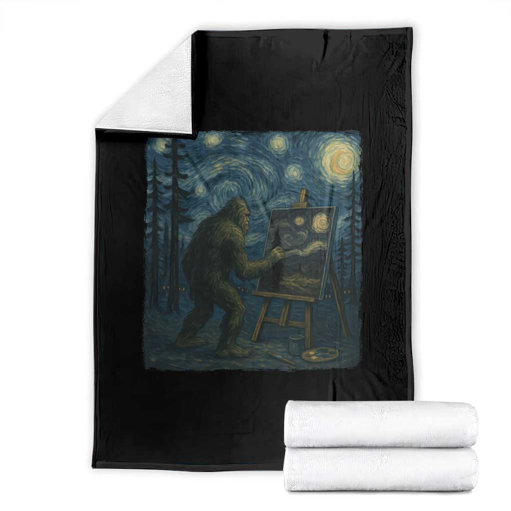 Funny Bigfoot Painting Starry Night Art Parody Gift Throw Blanket - Wonder Print Shop