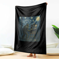 Funny Bigfoot Painting Starry Night Art Parody Gift Throw Blanket - Wonder Print Shop