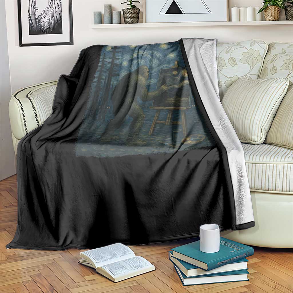 Funny Bigfoot Painting Starry Night Art Parody Gift Throw Blanket - Wonder Print Shop