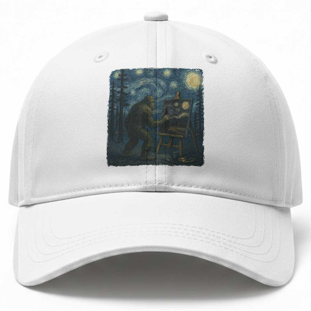 Funny Bigfoot Painting Starry Night Art Parody Gift Baseball Cap