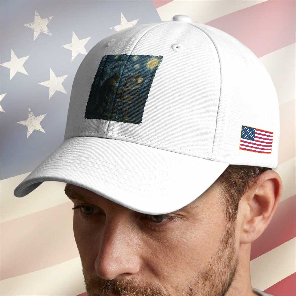 Funny Bigfoot Painting Starry Night Art Parody Gift Baseball Cap