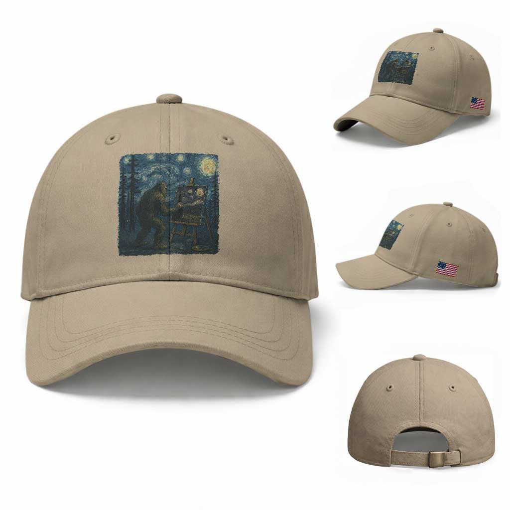 Funny Bigfoot Painting Starry Night Art Parody Gift Baseball Cap
