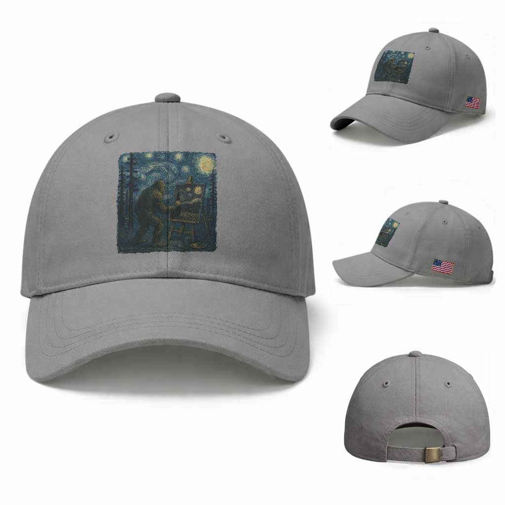 Funny Bigfoot Painting Starry Night Art Parody Gift Baseball Cap