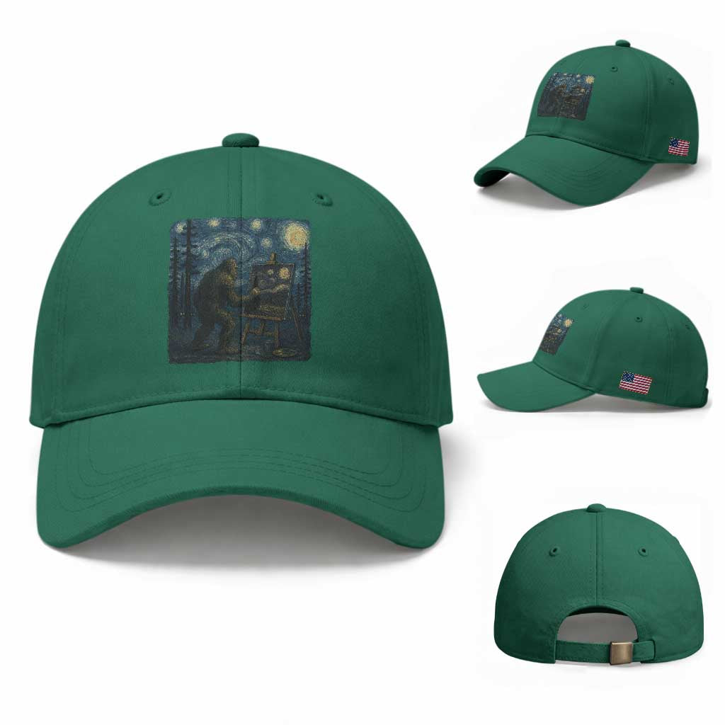 Funny Bigfoot Painting Starry Night Art Parody Gift Baseball Cap