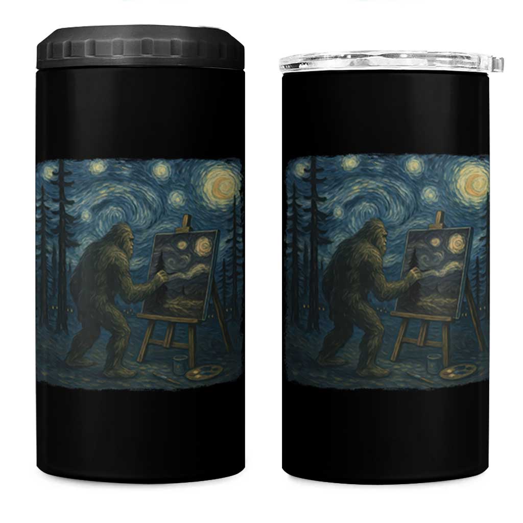 Funny Bigfoot Painting Starry Night Art Parody Gift 4 in 1 Can Cooler Tumbler