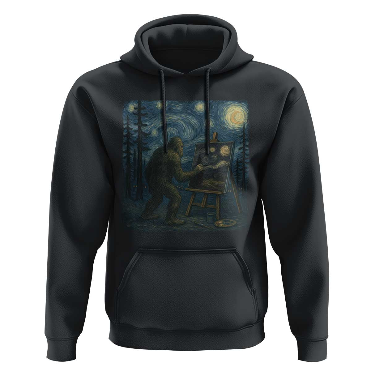 Funny Bigfoot Painting Starry Night Art Parody Gift Hoodie - Wonder Print Shop