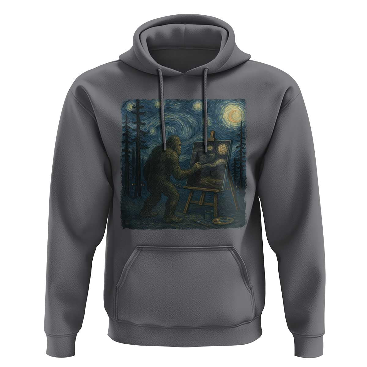 Funny Bigfoot Painting Starry Night Art Parody Gift Hoodie - Wonder Print Shop