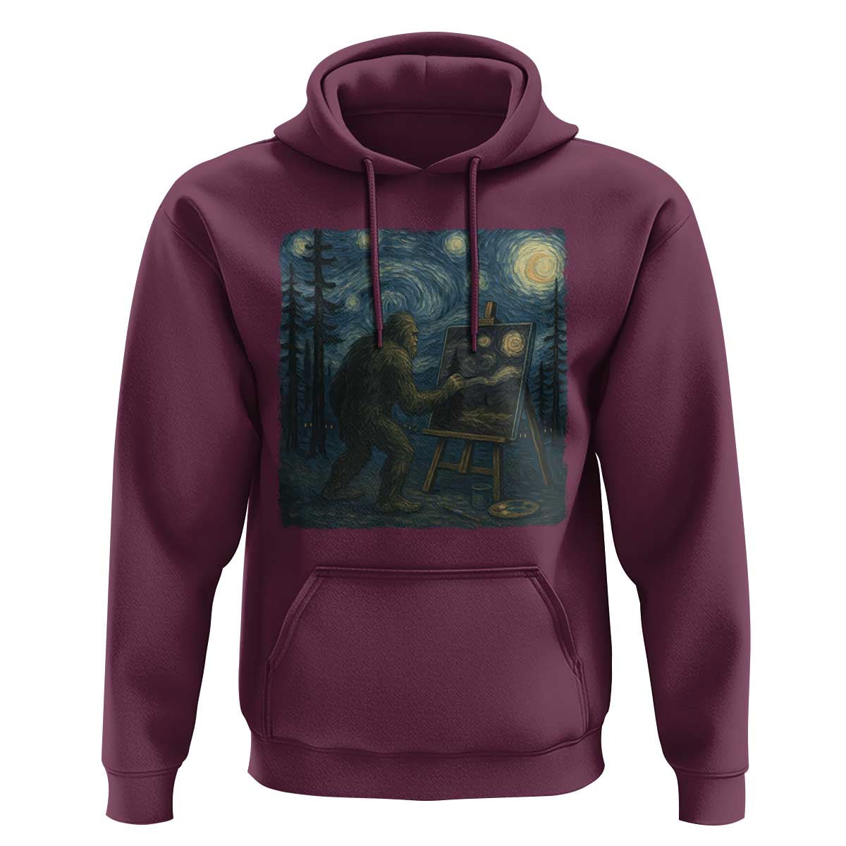 Funny Bigfoot Painting Starry Night Art Parody Gift Hoodie - Wonder Print Shop