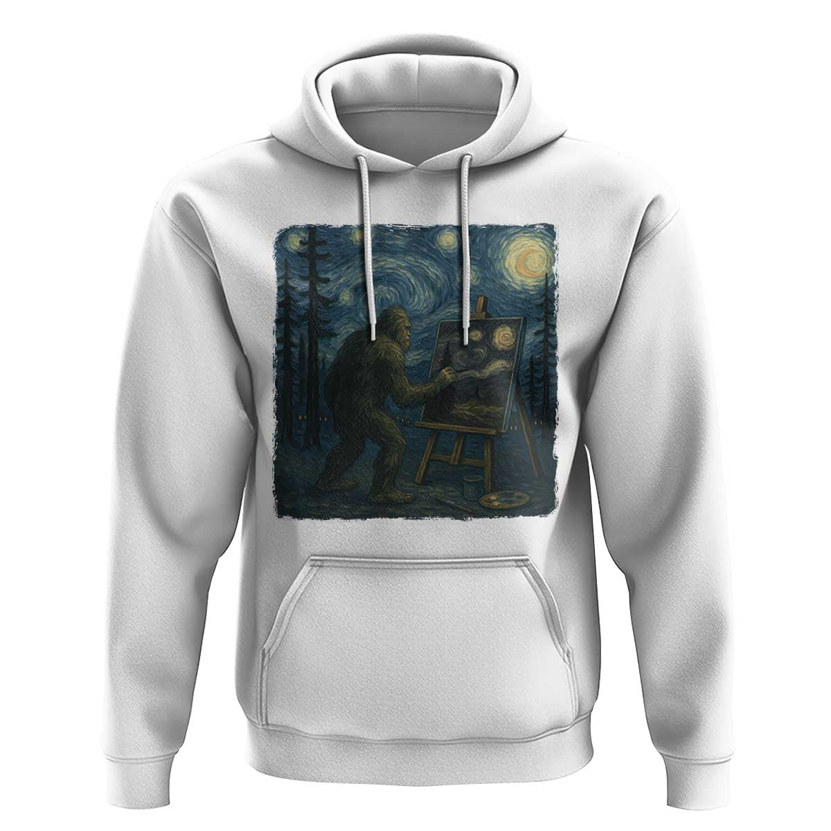 Funny Bigfoot Painting Starry Night Art Parody Gift Hoodie - Wonder Print Shop