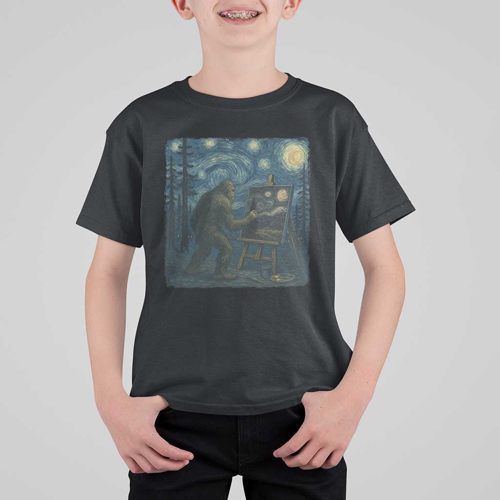 Funny Bigfoot Painting Starry Night Art Parody Gift T Shirt For Kid - Wonder Print Shop