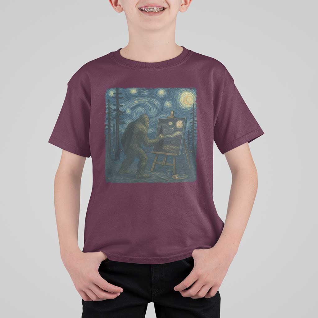Funny Bigfoot Painting Starry Night Art Parody Gift T Shirt For Kid - Wonder Print Shop
