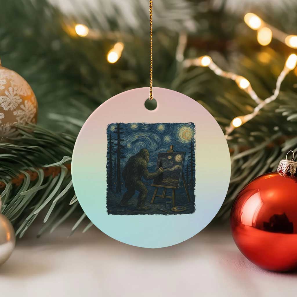 Funny Bigfoot Painting Starry Night Art Parody Gift Ceramic Ornament - Wonder Print Shop