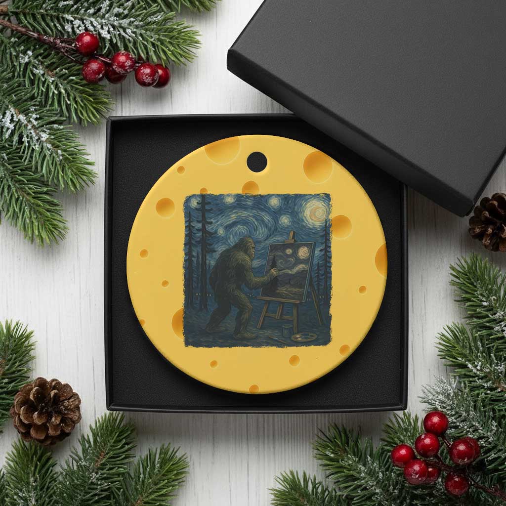 Funny Bigfoot Painting Starry Night Art Parody Gift Ceramic Ornament - Wonder Print Shop