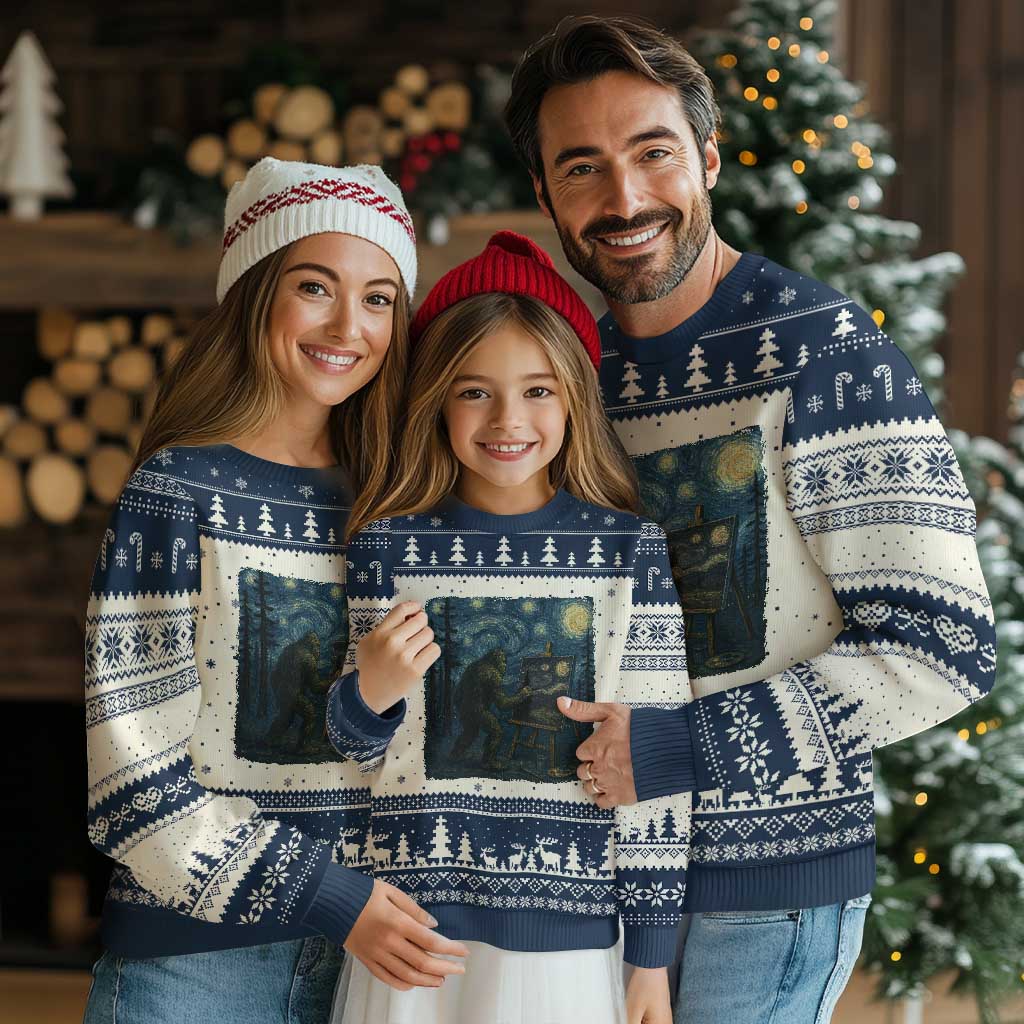 Funny Bigfoot Painting Starry Night Art Parody Gift Ugly Christmas Sweater - Wonder Print Shop