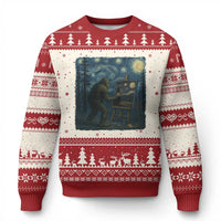 Funny Bigfoot Painting Starry Night Art Parody Gift Ugly Christmas Sweater - Wonder Print Shop