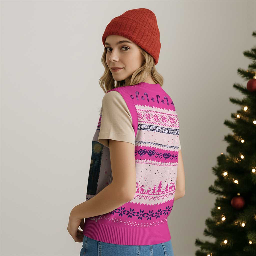 Funny Bigfoot Painting Starry Night Art Parody Gift V-Neck Knit Sweater Vest - Wonder Print Shop