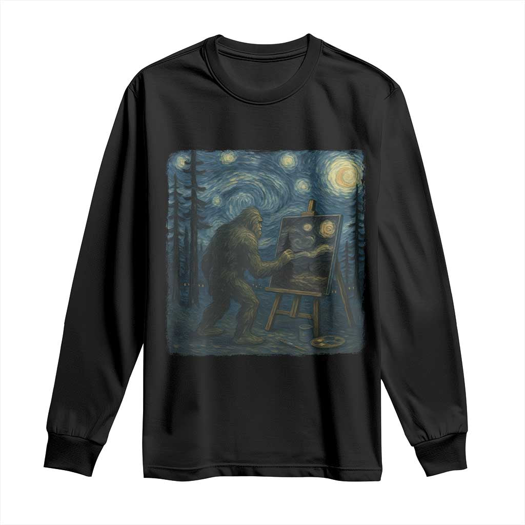 Funny Bigfoot Painting Starry Night Art Parody Gift Long Sleeve Shirt - Wonder Print Shop