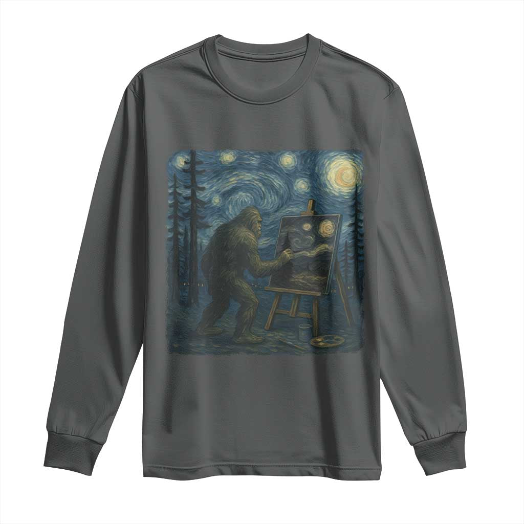 Funny Bigfoot Painting Starry Night Art Parody Gift Long Sleeve Shirt - Wonder Print Shop