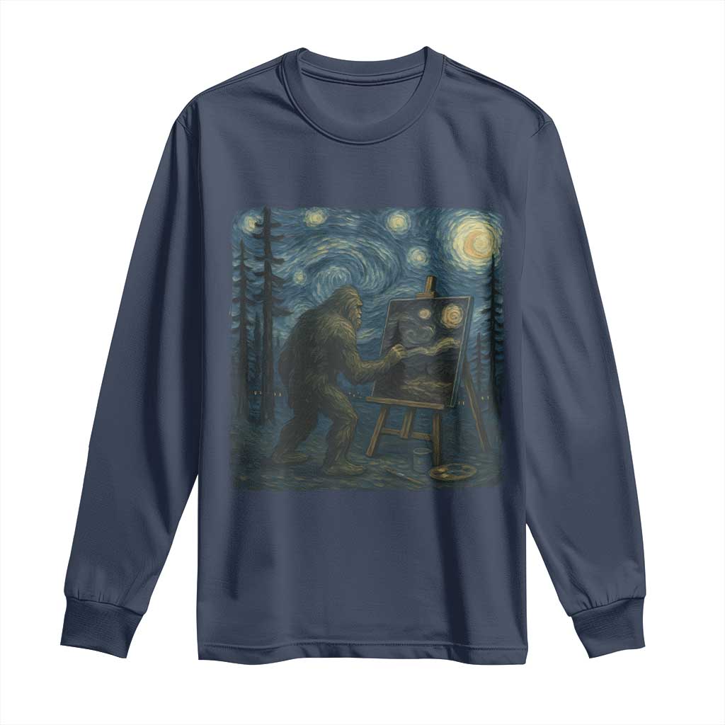 Funny Bigfoot Painting Starry Night Art Parody Gift Long Sleeve Shirt - Wonder Print Shop