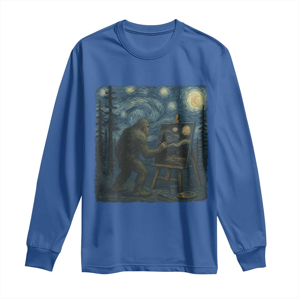 Funny Bigfoot Painting Starry Night Art Parody Gift Long Sleeve Shirt - Wonder Print Shop