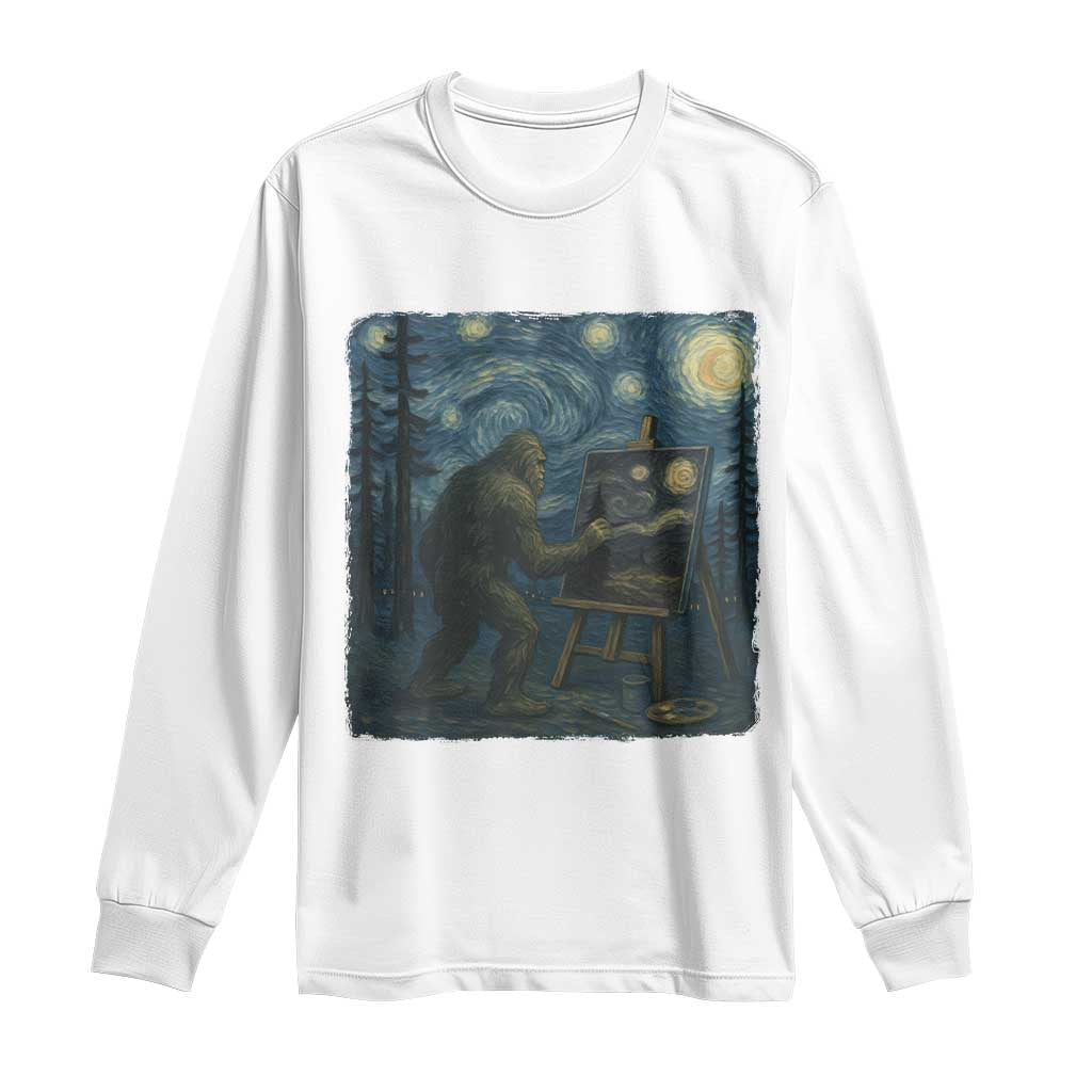Funny Bigfoot Painting Starry Night Art Parody Gift Long Sleeve Shirt - Wonder Print Shop
