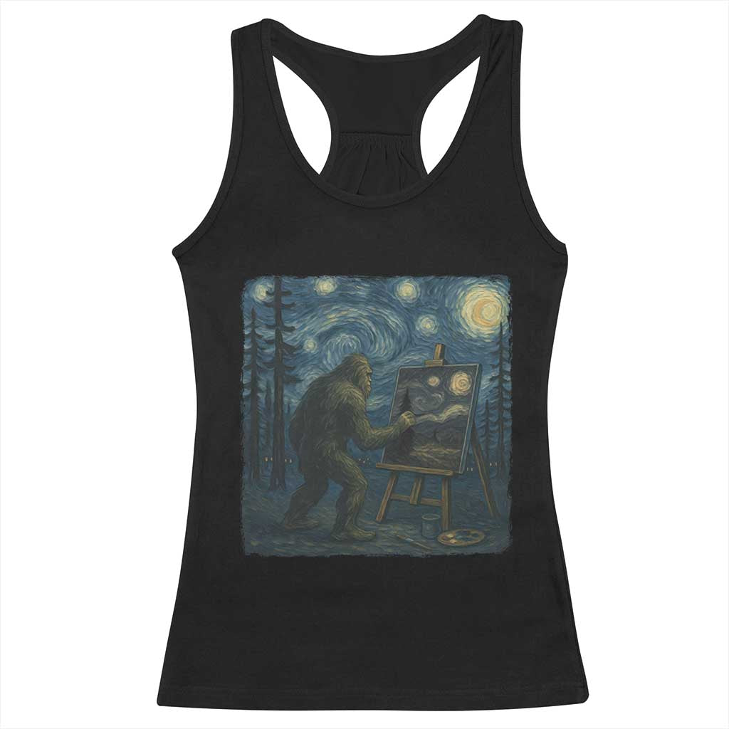 Funny Bigfoot Painting Starry Night Art Parody Gift Racerback Tank Top - Wonder Print Shop