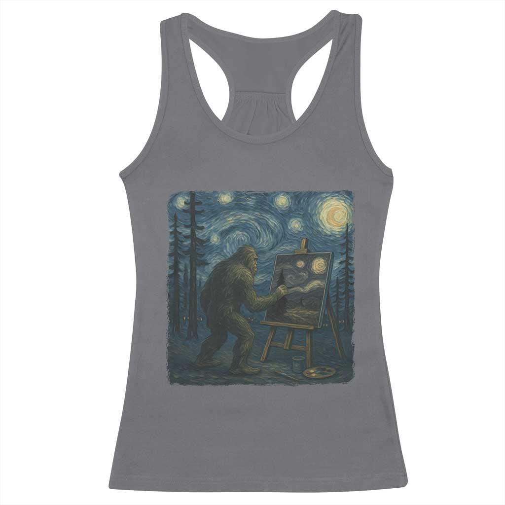 Funny Bigfoot Painting Starry Night Art Parody Gift Racerback Tank Top - Wonder Print Shop