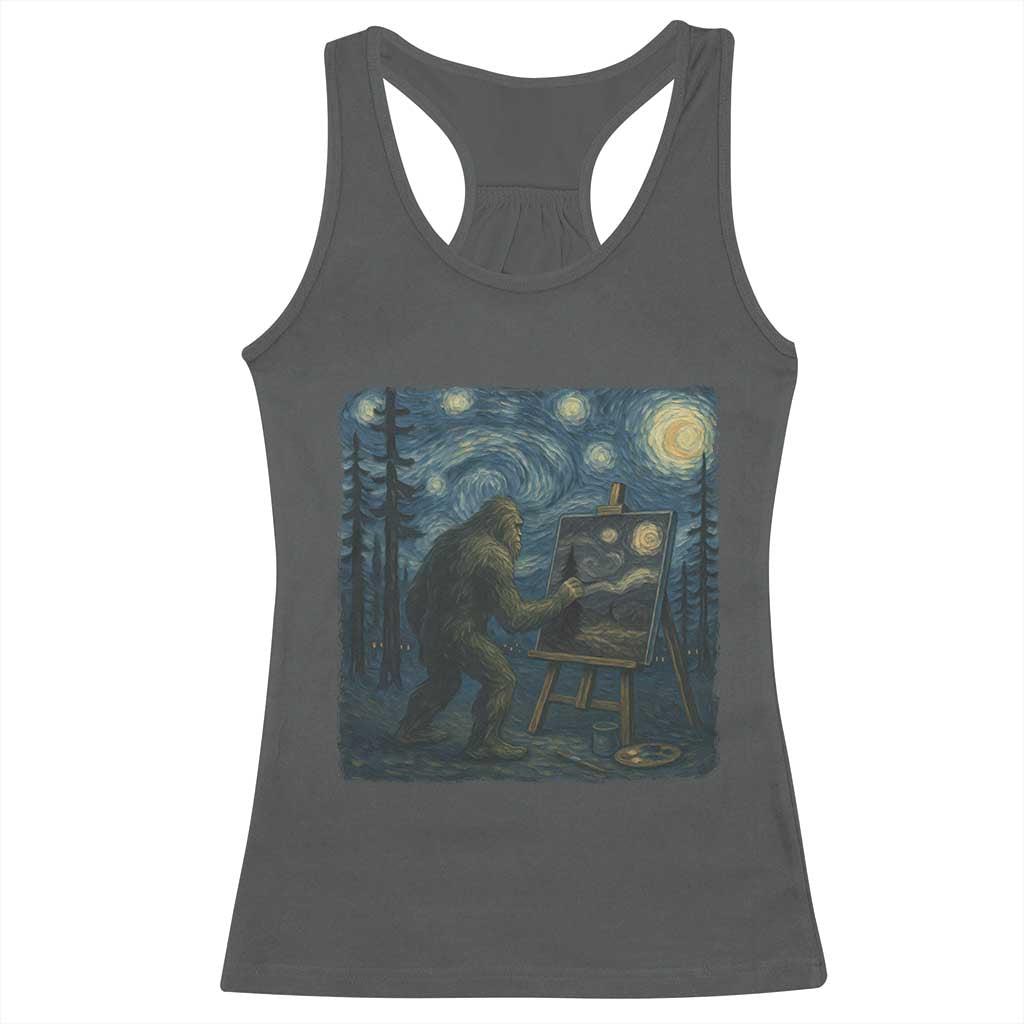Funny Bigfoot Painting Starry Night Art Parody Gift Racerback Tank Top - Wonder Print Shop