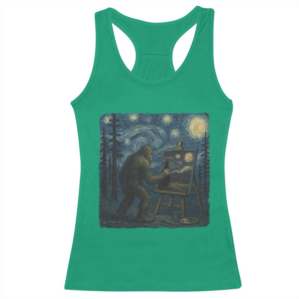 Funny Bigfoot Painting Starry Night Art Parody Gift Racerback Tank Top - Wonder Print Shop