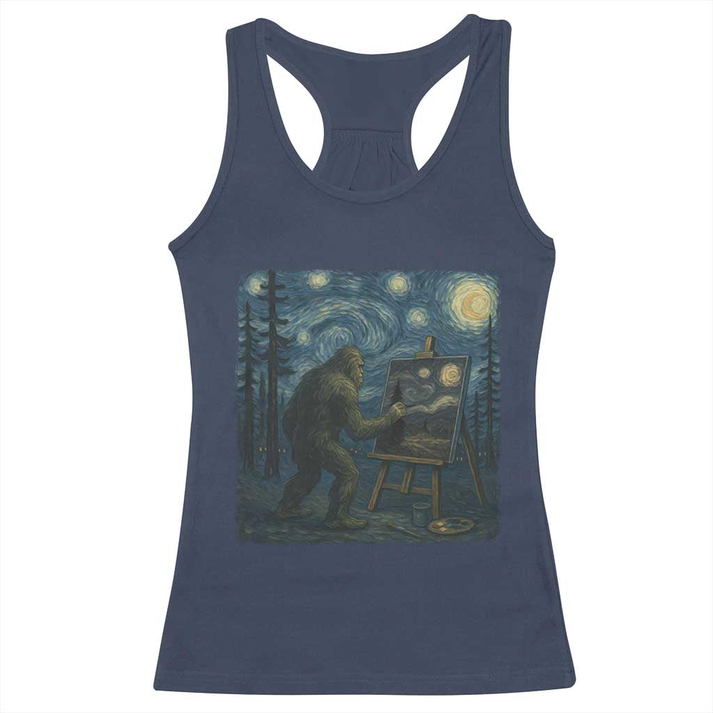 Funny Bigfoot Painting Starry Night Art Parody Gift Racerback Tank Top - Wonder Print Shop