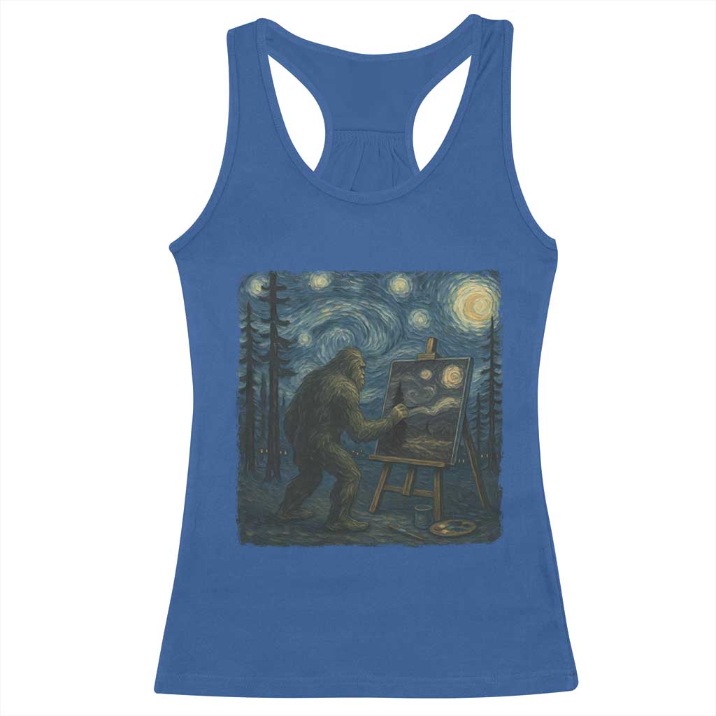 Funny Bigfoot Painting Starry Night Art Parody Gift Racerback Tank Top - Wonder Print Shop