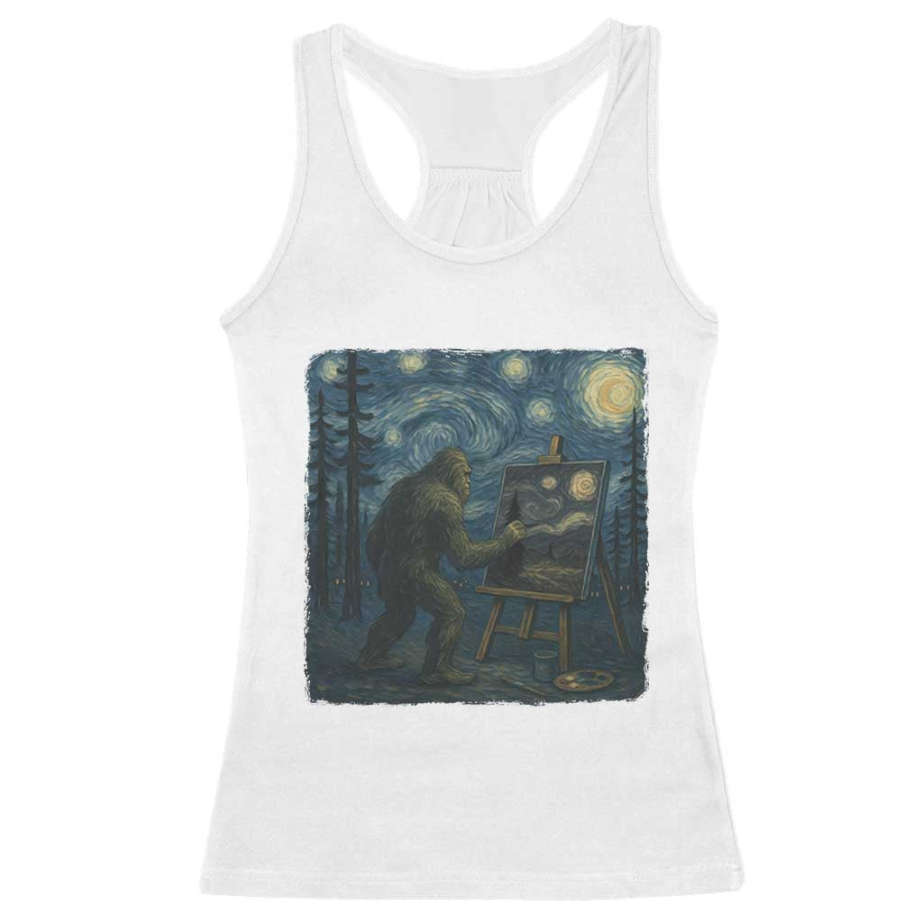 Funny Bigfoot Painting Starry Night Art Parody Gift Racerback Tank Top - Wonder Print Shop