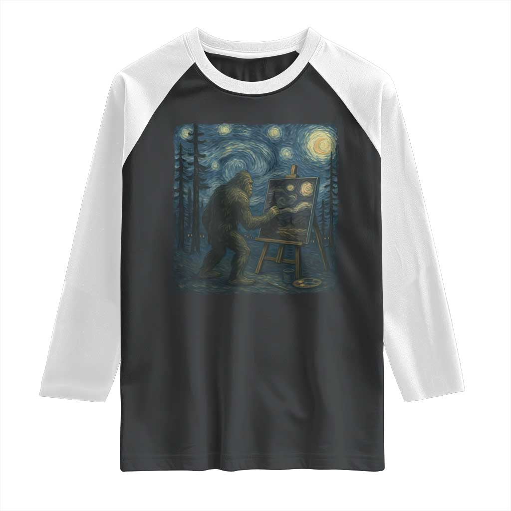 Funny Bigfoot Painting Starry Night Art Parody Gift Raglan Shirt - Wonder Print Shop
