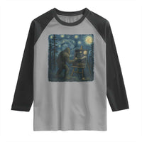 Funny Bigfoot Painting Starry Night Art Parody Gift Raglan Shirt - Wonder Print Shop