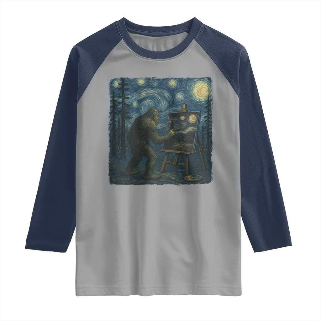 Funny Bigfoot Painting Starry Night Art Parody Gift Raglan Shirt - Wonder Print Shop