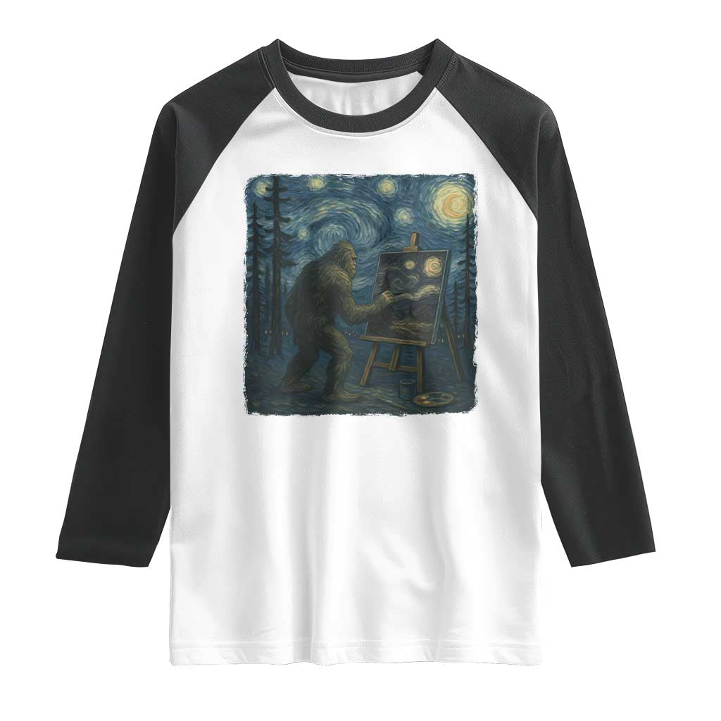 Funny Bigfoot Painting Starry Night Art Parody Gift Raglan Shirt - Wonder Print Shop