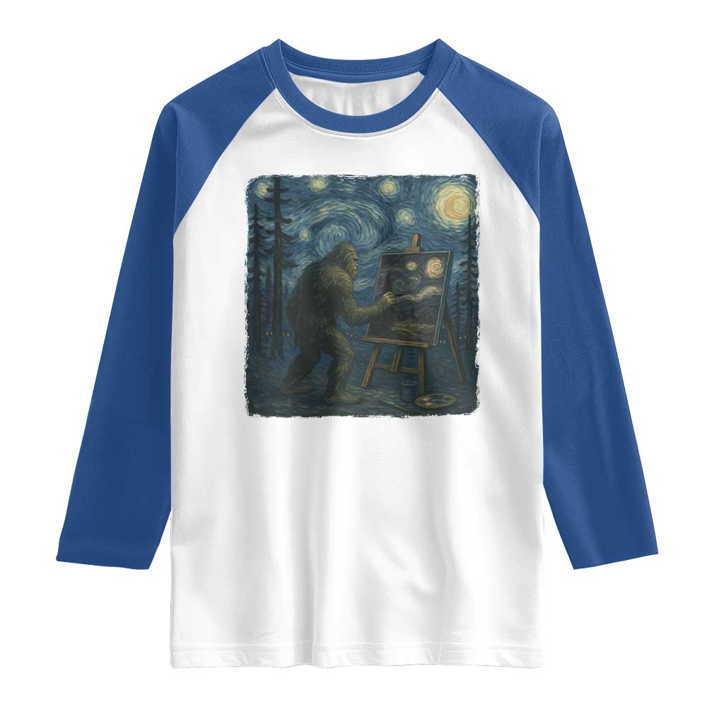 Funny Bigfoot Painting Starry Night Art Parody Gift Raglan Shirt - Wonder Print Shop