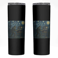 Funny Bigfoot Painting Starry Night Art Parody Gift Skinny Tumbler