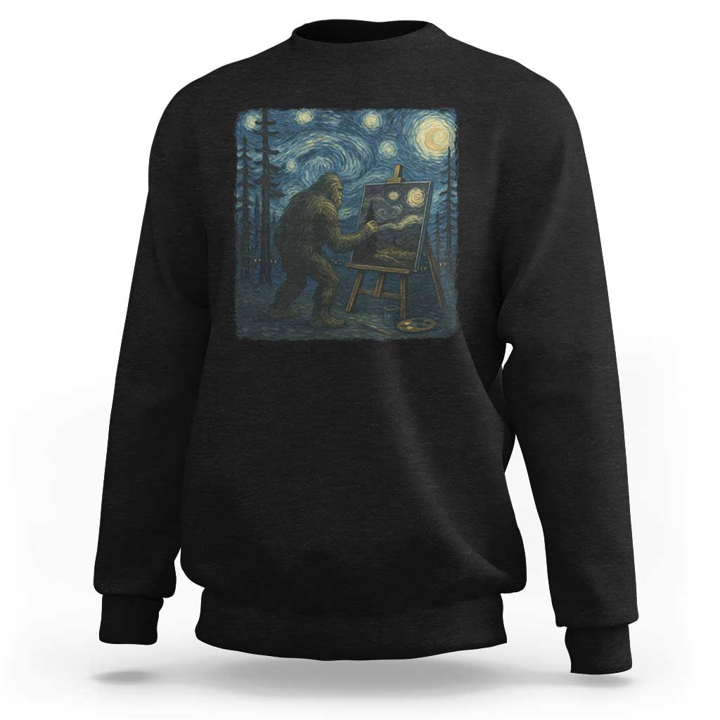 Funny Bigfoot Painting Starry Night Art Parody Gift Sweatshirt - Wonder Print Shop