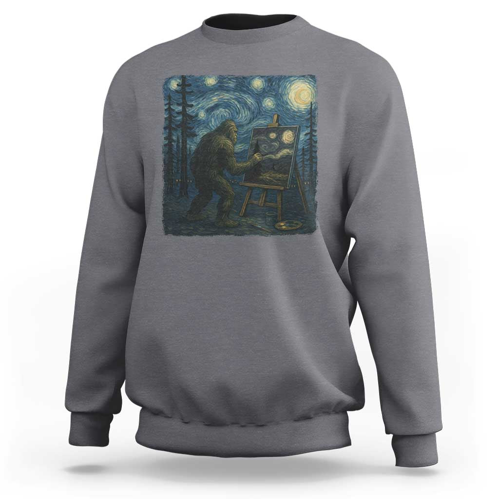 Funny Bigfoot Painting Starry Night Art Parody Gift Sweatshirt - Wonder Print Shop