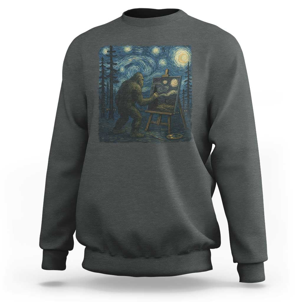 Funny Bigfoot Painting Starry Night Art Parody Gift Sweatshirt - Wonder Print Shop