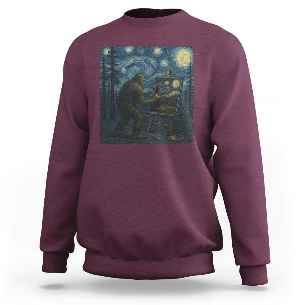 Funny Bigfoot Painting Starry Night Art Parody Gift Sweatshirt - Wonder Print Shop
