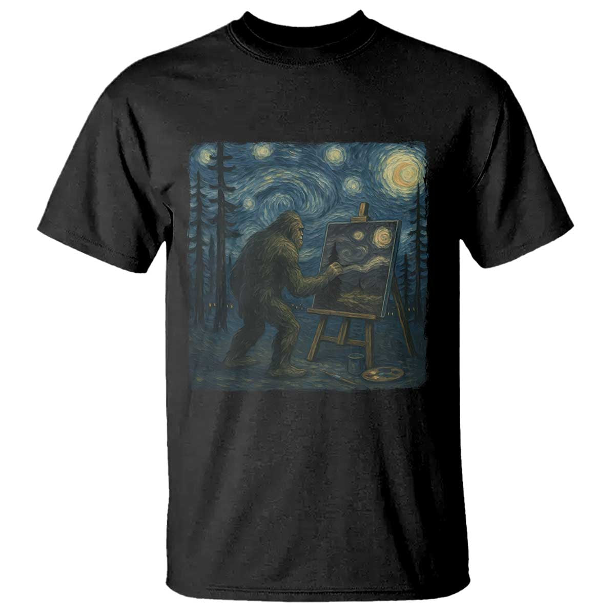 Funny Bigfoot Painting Starry Night Art Parody Gift T Shirt - Wonder Print Shop