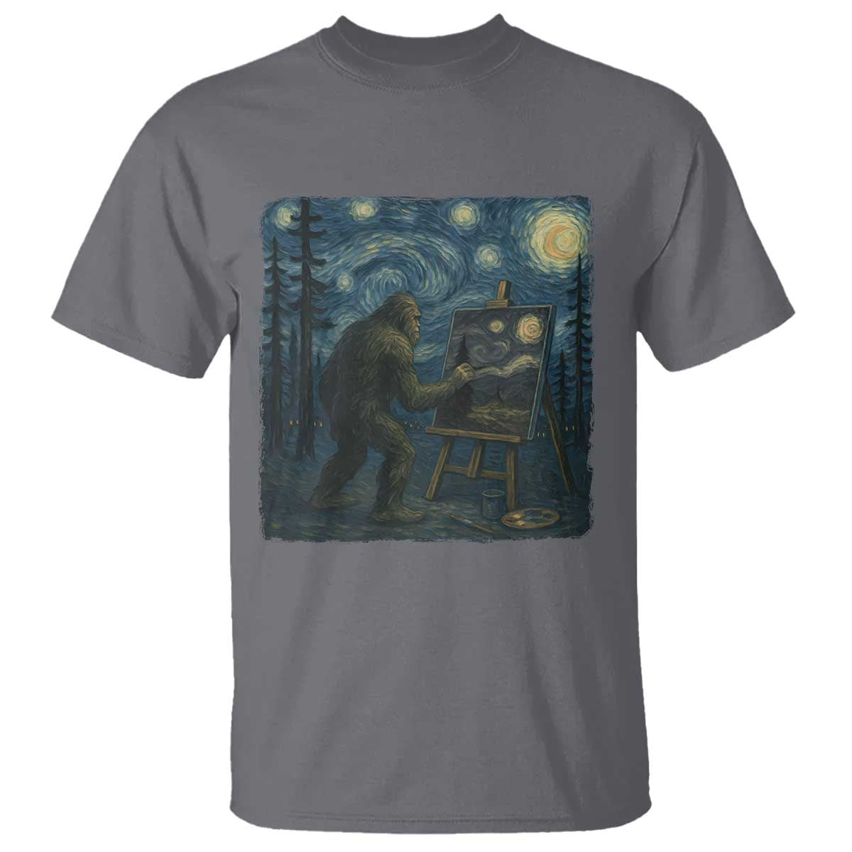 Funny Bigfoot Painting Starry Night Art Parody Gift T Shirt - Wonder Print Shop