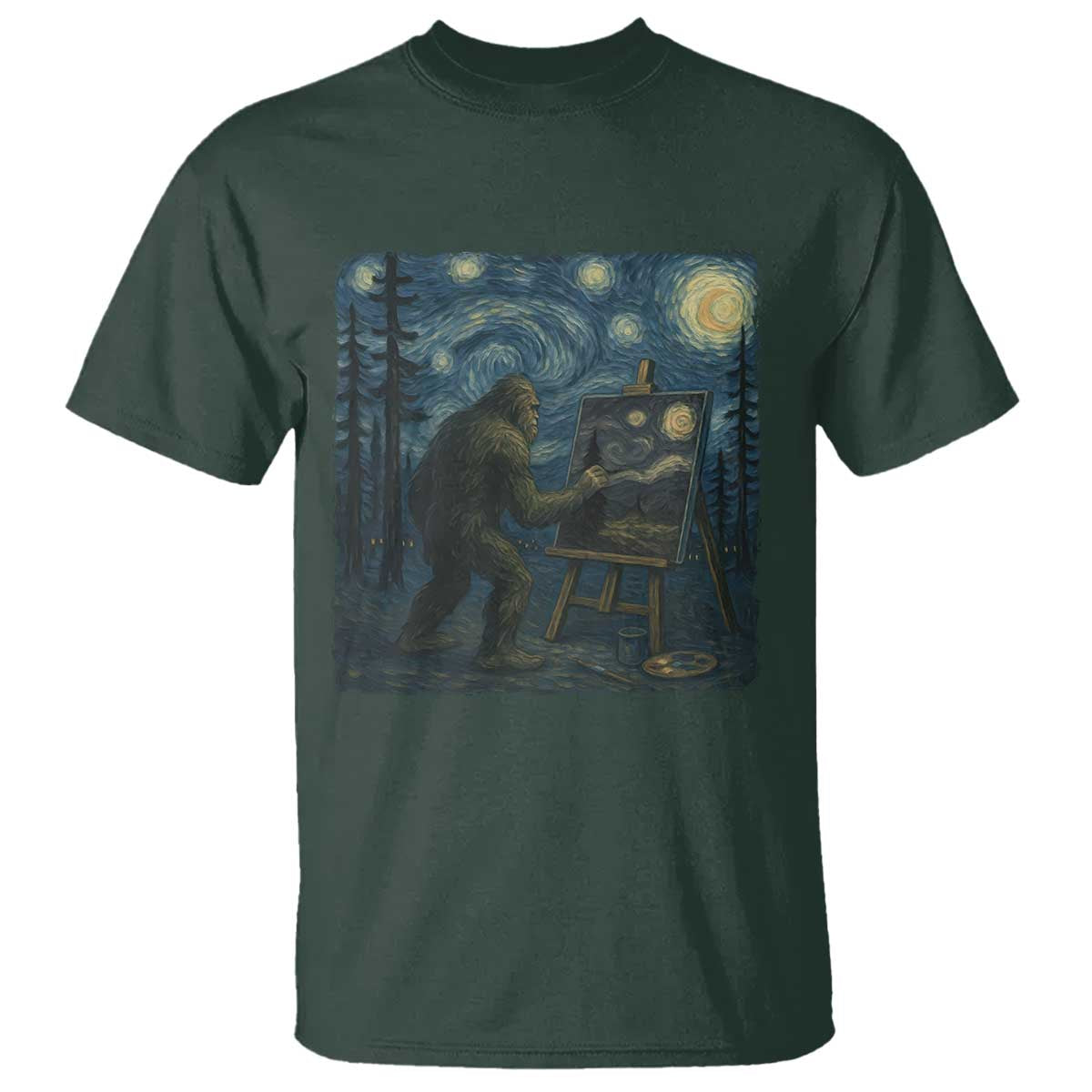 Funny Bigfoot Painting Starry Night Art Parody Gift T Shirt - Wonder Print Shop