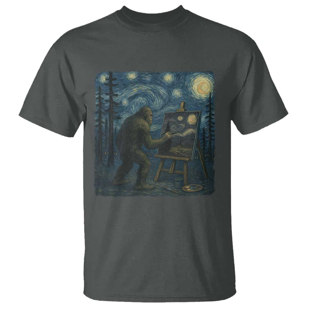 Funny Bigfoot Painting Starry Night Art Parody Gift T Shirt - Wonder Print Shop