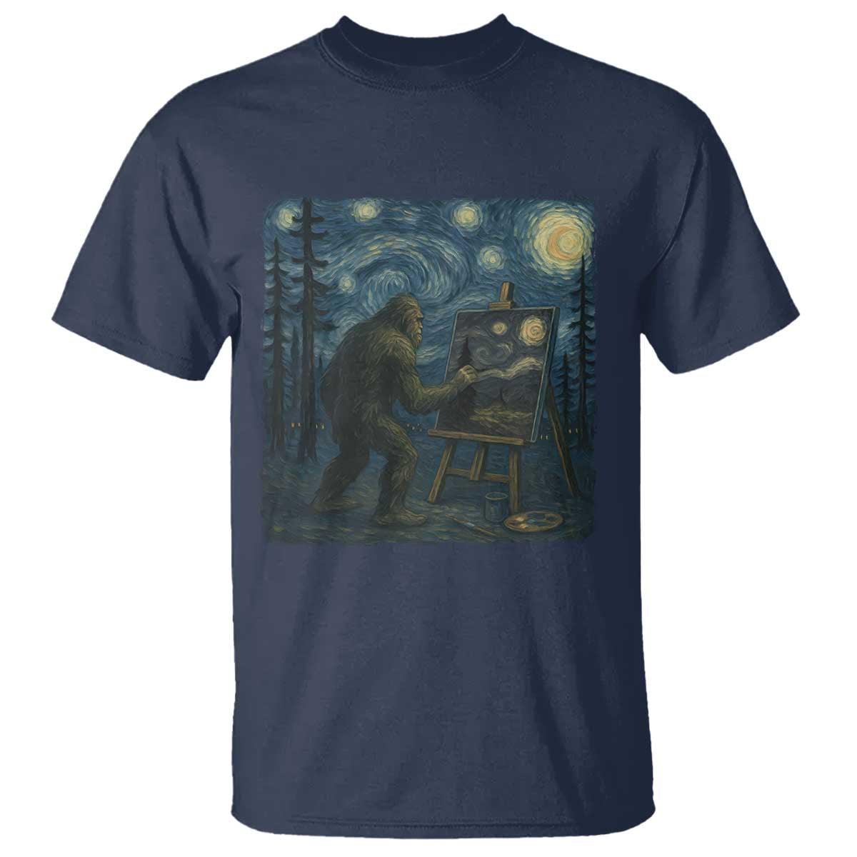 Funny Bigfoot Painting Starry Night Art Parody Gift T Shirt - Wonder Print Shop